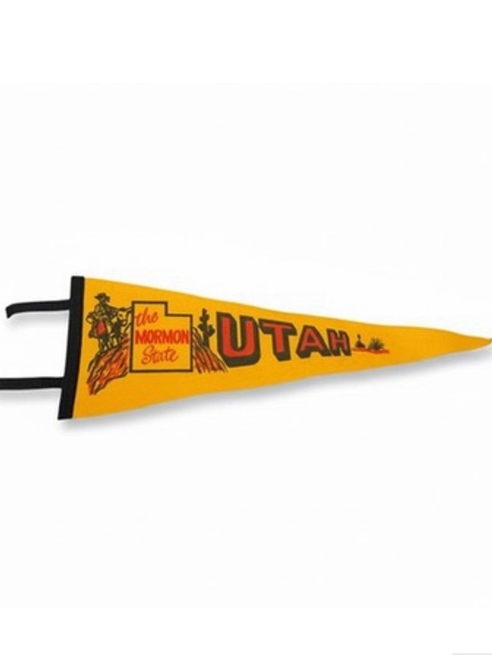 Vintage Large Yellow Wall Pennant Utah Mormon State Souvenir Mid Century Felt